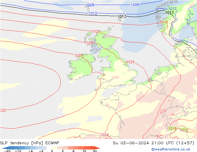 Drucktendenz ECMWF So 02.06.2024 21 UTC