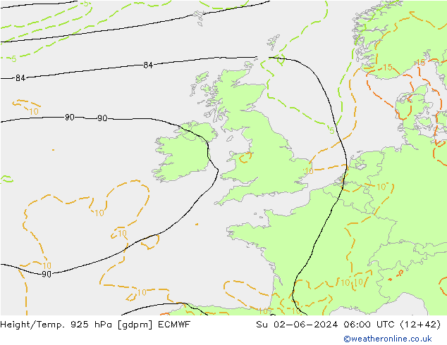 Géop./Temp. 925 hPa ECMWF dim 02.06.2024 06 UTC