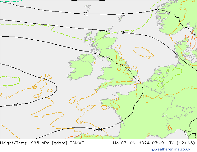 Height/Temp. 925 hPa ECMWF Mo 03.06.2024 03 UTC