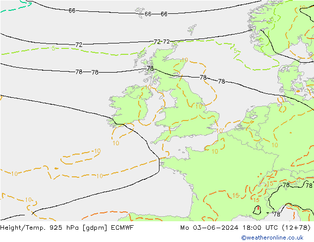Hoogte/Temp. 925 hPa ECMWF ma 03.06.2024 18 UTC