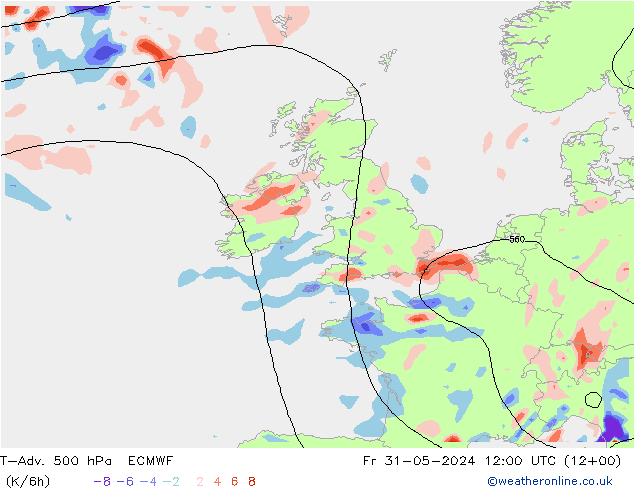 T-Adv. 500 hPa ECMWF Fr 31.05.2024 12 UTC
