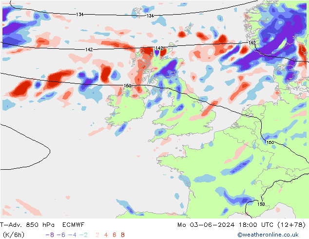 T-Adv. 850 hPa ECMWF ma 03.06.2024 18 UTC
