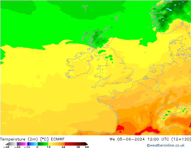Sıcaklık Haritası (2m) ECMWF Çar 05.06.2024 12 UTC