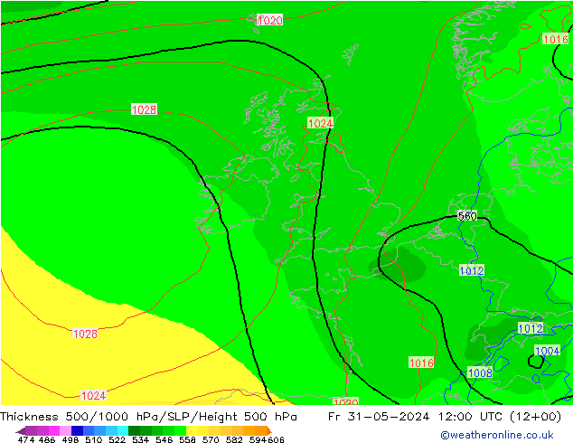 Thck 500-1000гПа ECMWF пт 31.05.2024 12 UTC