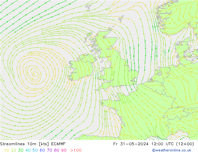 Streamlines 10m ECMWF Fr 31.05.2024 12 UTC