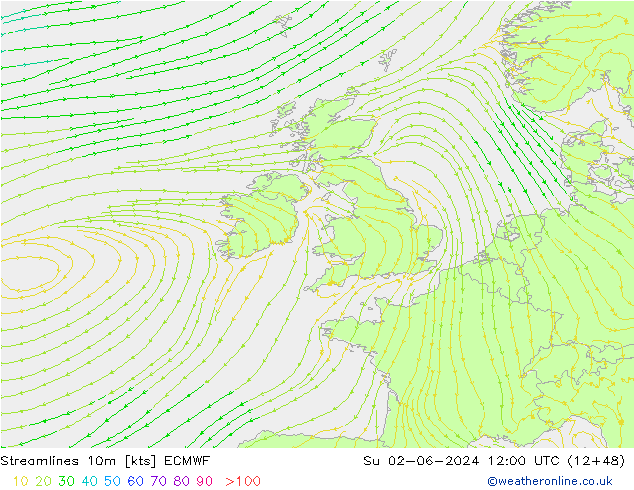 Stromlinien 10m ECMWF So 02.06.2024 12 UTC