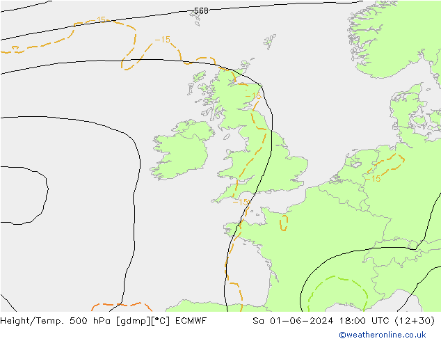 Height/Temp. 500 гПа ECMWF сб 01.06.2024 18 UTC