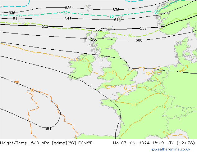 Z500/Rain (+SLP)/Z850 ECMWF пн 03.06.2024 18 UTC