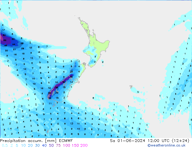 Totale neerslag ECMWF za 01.06.2024 12 UTC