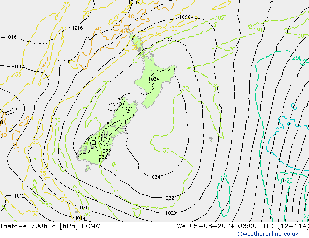 Theta-e 700hPa ECMWF mer 05.06.2024 06 UTC