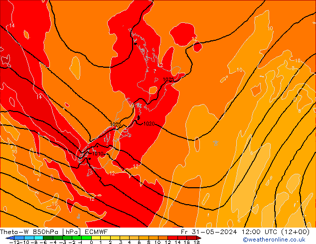 Theta-W 850hPa ECMWF Sex 31.05.2024 12 UTC