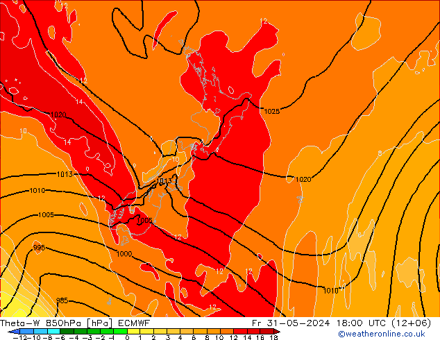 Theta-W 850hPa ECMWF Cu 31.05.2024 18 UTC