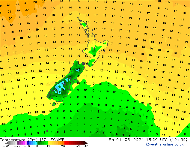 карта температуры ECMWF сб 01.06.2024 18 UTC