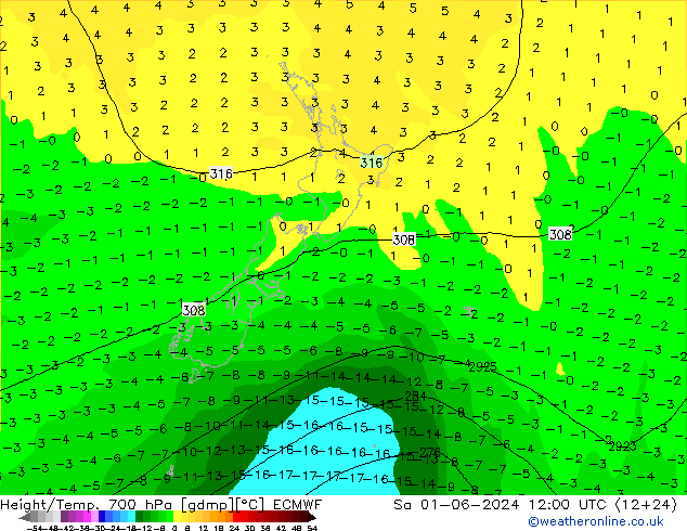 Height/Temp. 700 hPa ECMWF  01.06.2024 12 UTC