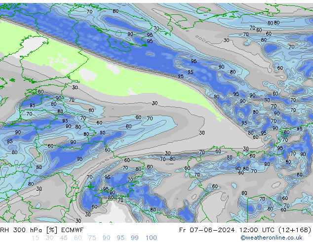 RH 300 hPa ECMWF Sex 07.06.2024 12 UTC