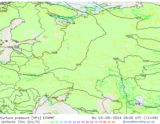 Isotachs (kph) ECMWF Seg 03.06.2024 06 UTC