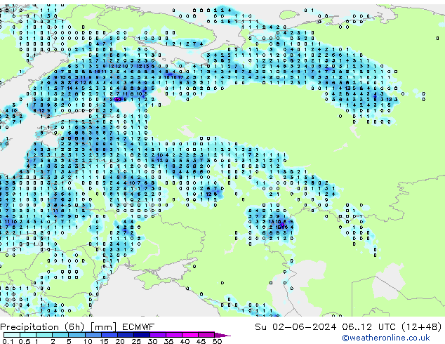 Precipitação (6h) ECMWF Dom 02.06.2024 12 UTC