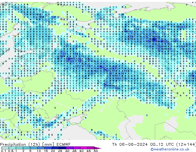 осадки (12h) ECMWF чт 06.06.2024 12 UTC