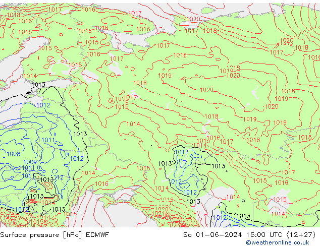 Surface pressure ECMWF Sa 01.06.2024 15 UTC