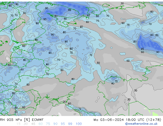 RH 925 hPa ECMWF Seg 03.06.2024 18 UTC