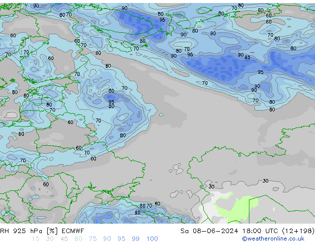 RH 925 hPa ECMWF sab 08.06.2024 18 UTC