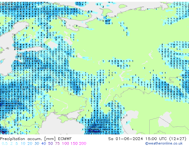 Precipitation accum. ECMWF Sáb 01.06.2024 15 UTC