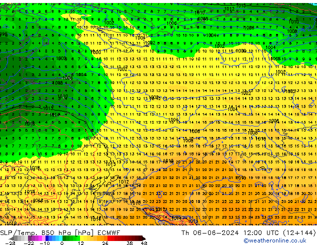 SLP/Temp. 850 hPa ECMWF jue 06.06.2024 12 UTC