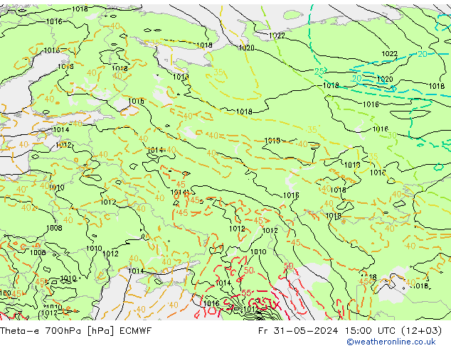 Theta-e 700hPa ECMWF Fr 31.05.2024 15 UTC