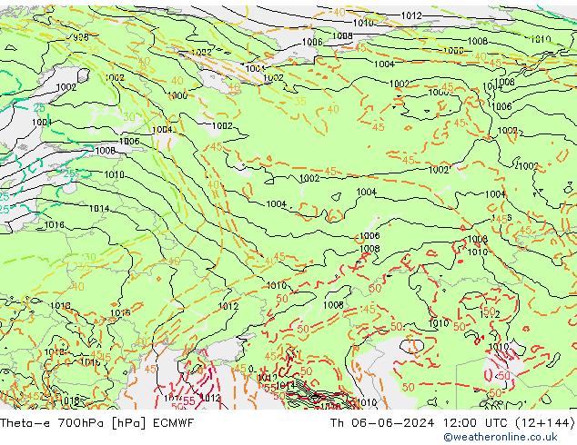 Theta-e 700hPa ECMWF Čt 06.06.2024 12 UTC