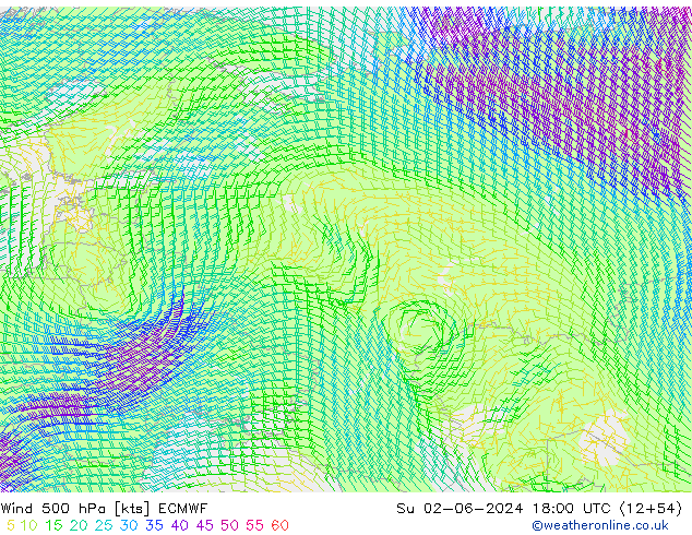 Wind 500 hPa ECMWF Su 02.06.2024 18 UTC