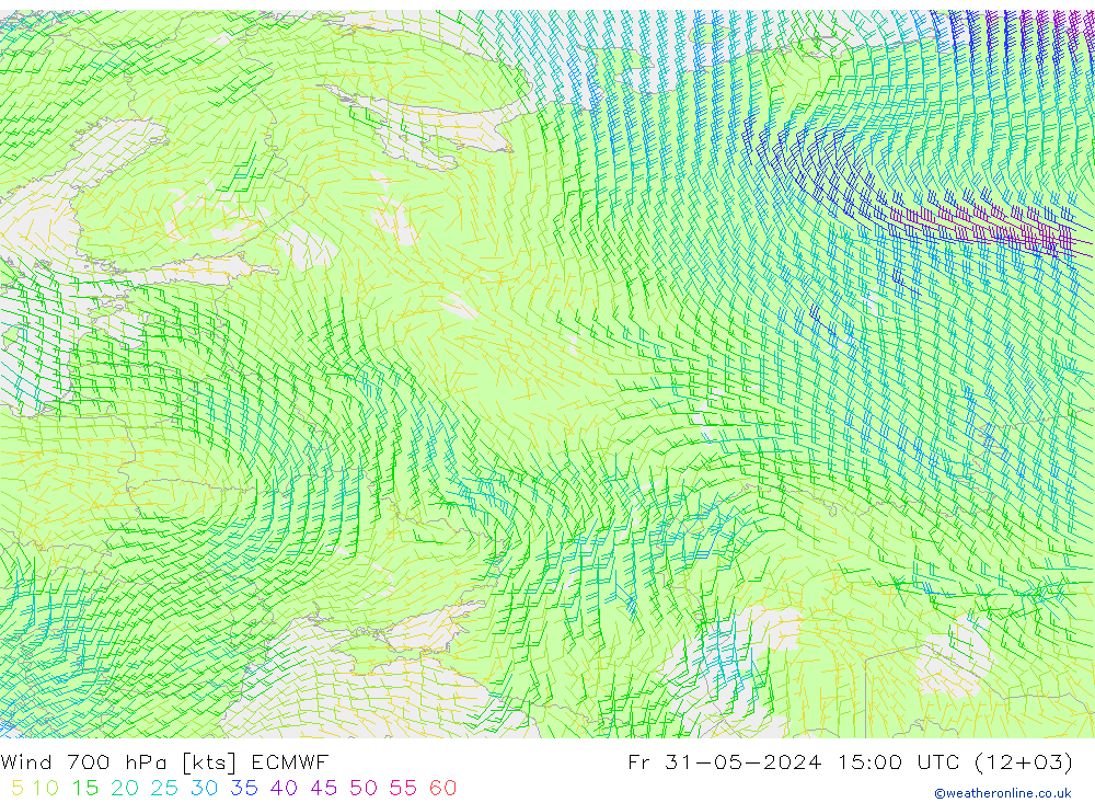 Wind 700 hPa ECMWF Fr 31.05.2024 15 UTC