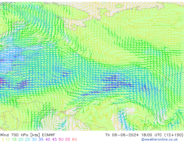 ветер 700 гПа ECMWF чт 06.06.2024 18 UTC