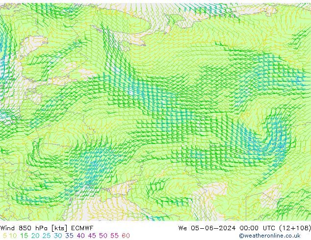 ветер 850 гПа ECMWF ср 05.06.2024 00 UTC