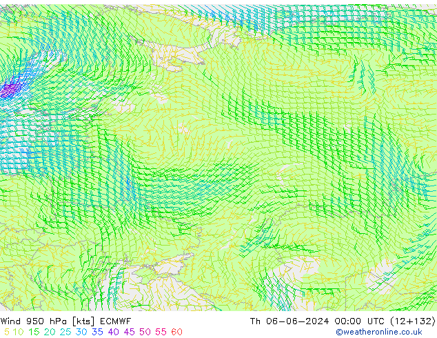 Rüzgar 950 hPa ECMWF Per 06.06.2024 00 UTC