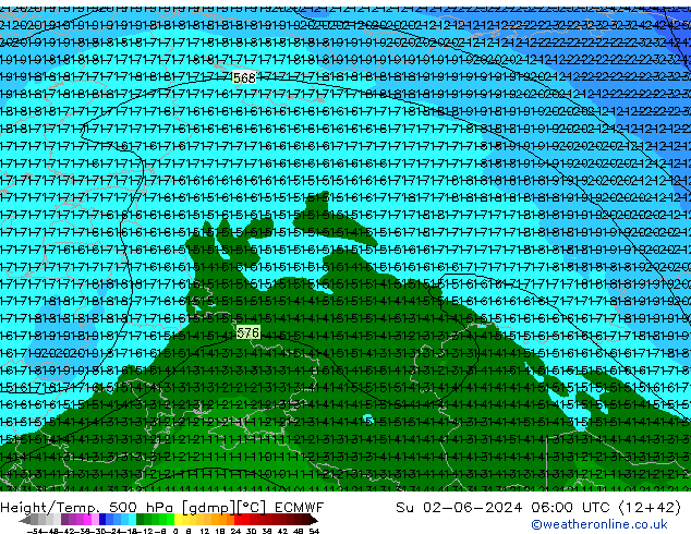 Geop./Temp. 500 hPa ECMWF dom 02.06.2024 06 UTC