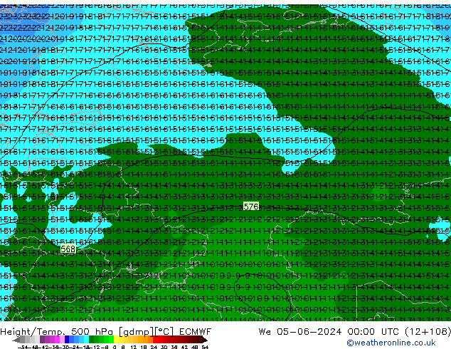 Z500/Regen(+SLP)/Z850 ECMWF wo 05.06.2024 00 UTC