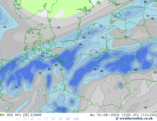 RH 300 hPa ECMWF Po 10.06.2024 12 UTC