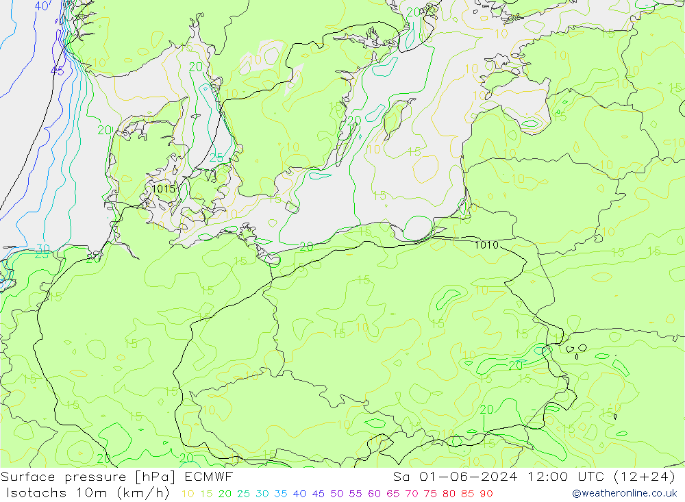 Isotachs (kph) ECMWF So 01.06.2024 12 UTC