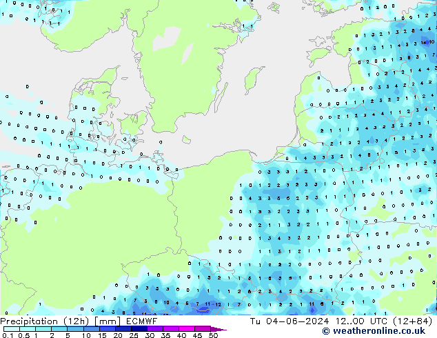 осадки (12h) ECMWF вт 04.06.2024 00 UTC