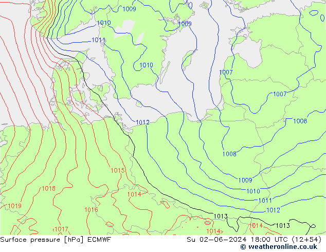 Pressione al suolo ECMWF dom 02.06.2024 18 UTC