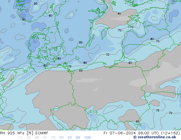 Humidité rel. 925 hPa ECMWF ven 07.06.2024 06 UTC