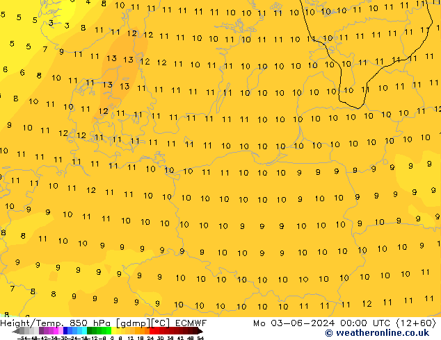 Hoogte/Temp. 850 hPa ECMWF ma 03.06.2024 00 UTC