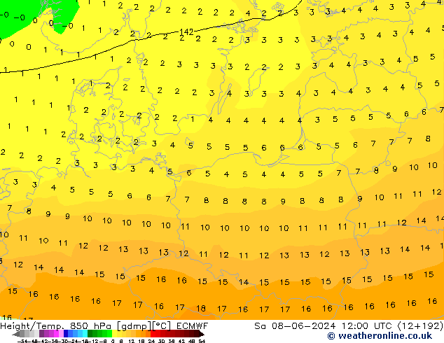 Z500/Yağmur (+YB)/Z850 ECMWF Cts 08.06.2024 12 UTC