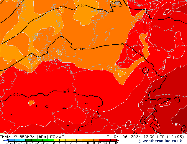 Theta-W 850гПа ECMWF вт 04.06.2024 12 UTC