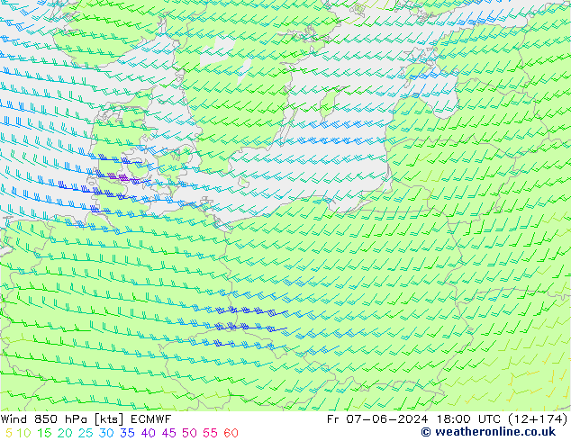 Wind 850 hPa ECMWF Fr 07.06.2024 18 UTC