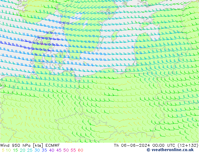 Rüzgar 950 hPa ECMWF Per 06.06.2024 00 UTC