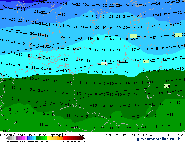 Z500/Yağmur (+YB)/Z850 ECMWF Cts 08.06.2024 12 UTC