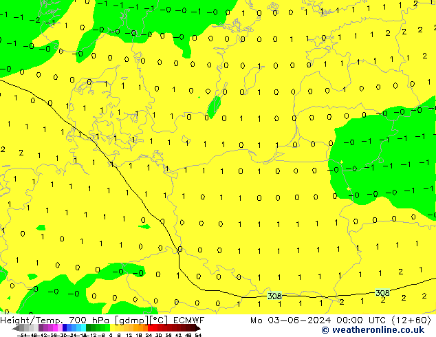 Height/Temp. 700 hPa ECMWF  03.06.2024 00 UTC