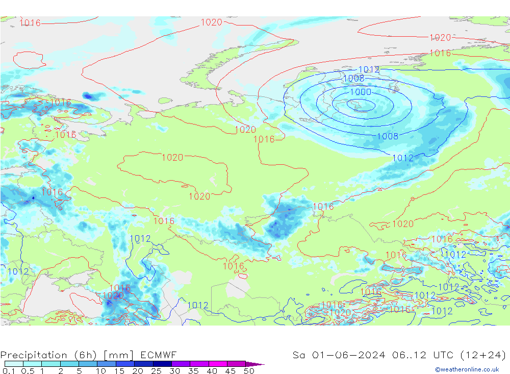 Z500/Rain (+SLP)/Z850 ECMWF  01.06.2024 12 UTC