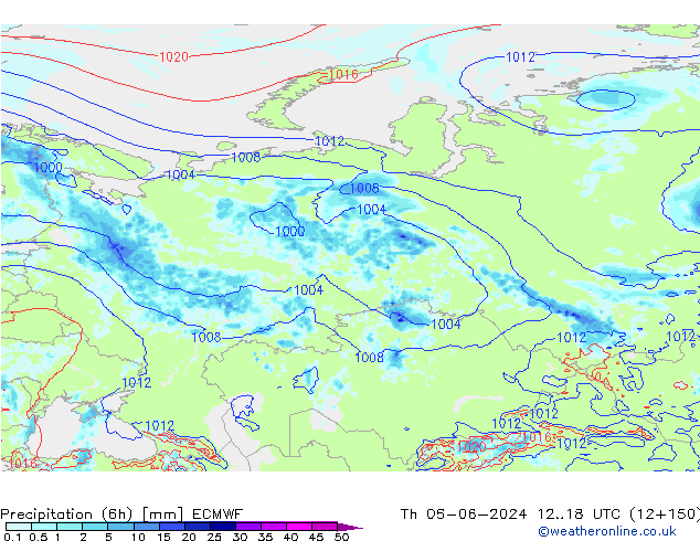 Z500/Rain (+SLP)/Z850 ECMWF Čt 06.06.2024 18 UTC